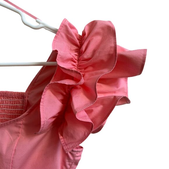 Zara Pink Ruffle Smocked Crop Top Flutter Sleeve Blouse Statement Size S - Picture 4 of 5